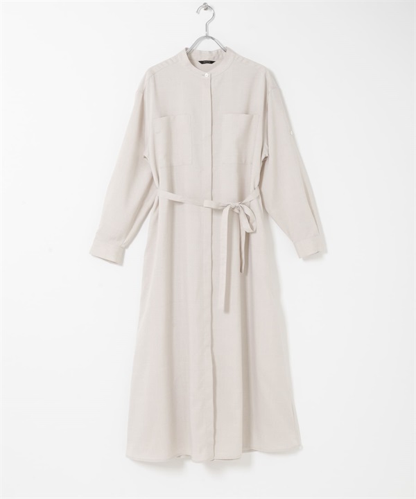 可機洗仿亞麻襯衫洋裝(淺膚色-FREE-L.BEIGE)