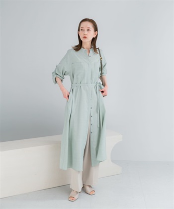 可機洗仿亞麻襯衫洋裝