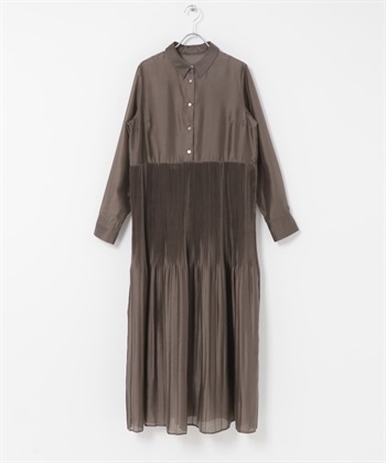 透膚百褶襯衫洋裝(附襯裙)(棕色-FREE-BROWN)