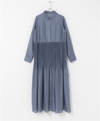 透膚百褶襯衫洋裝(附襯裙)(藍色-FREE-BLUE)