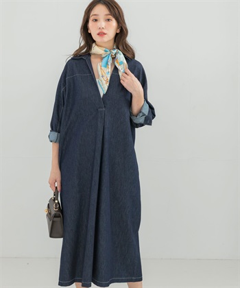 V字領緣牛仔洋裝