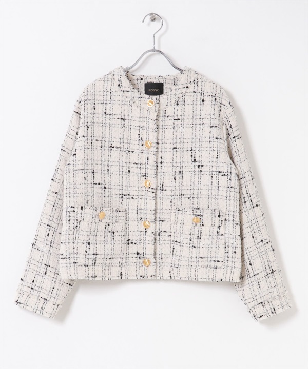 粗花呢無領夾克(米色-FREE-OFF WHITE)