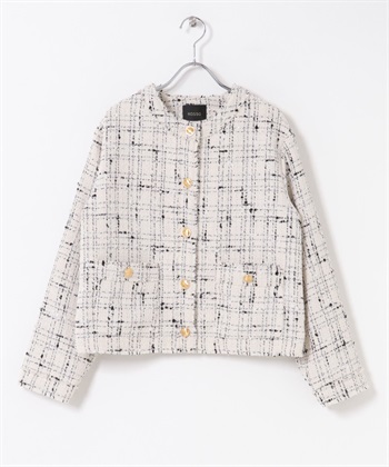 粗花呢無領夾克(米色-FREE-OFF WHITE)