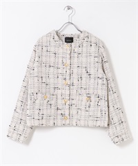 粗花呢無領夾克(米色-FREE-OFF WHITE)