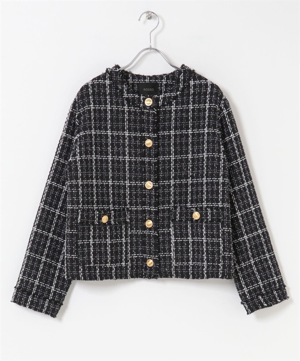 粗花呢無領夾克(黑色-FREE-BLACK)