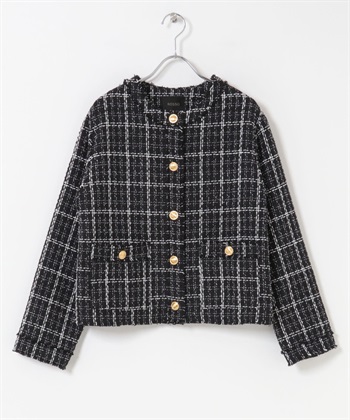 粗花呢無領夾克(黑色-FREE-BLACK)