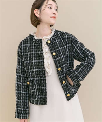 粗花呢無領夾克