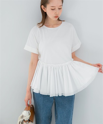 塔夫塔綢拼接下襬T恤罩衫