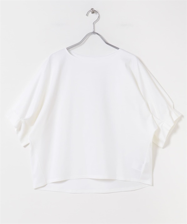 日本製UV CUT涼感打褶袖彈性喬琪紗套衫(米白色-FREE-OFF WHITE)