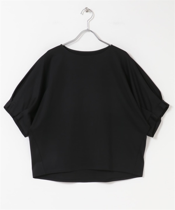 日本製UV CUT涼感打褶袖彈性喬琪紗套衫(黑色-FREE-BLACK)