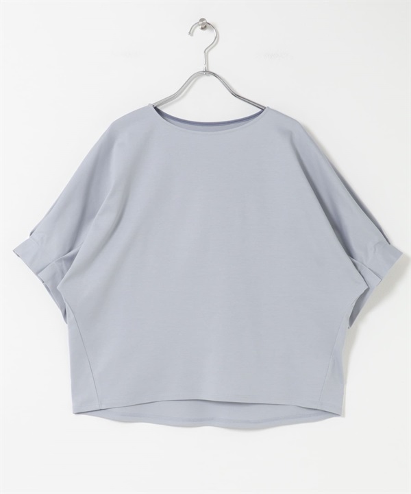 日本製UV CUT涼感打褶袖彈性喬琪紗套衫(薩克斯藍-FREE-其他藍色)