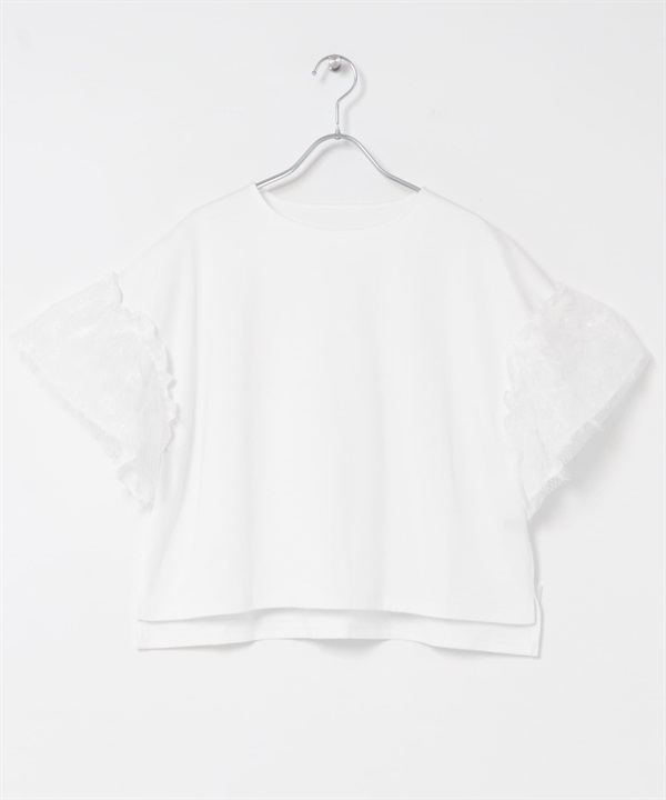 薄紗拼接T恤罩衫(白色-FREE-WHITE)