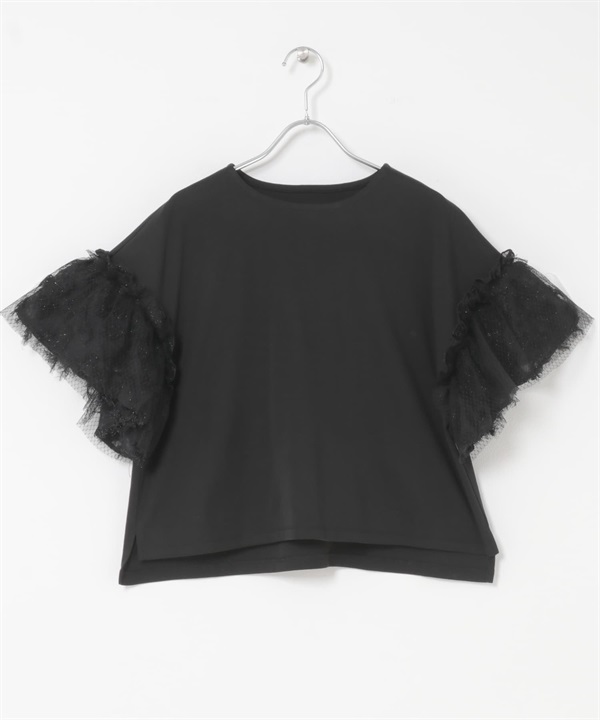 薄紗拼接T恤罩衫(黑色-FREE-BLACK)