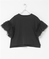 薄紗拼接T恤罩衫(黑色-FREE-BLACK)