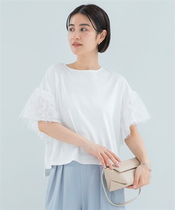 薄紗拼接T恤罩衫
