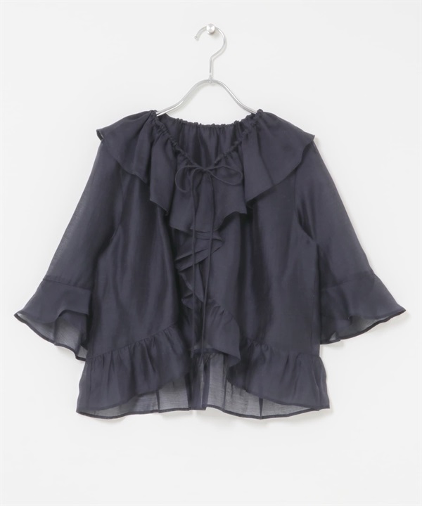 透膚荷葉邊罩衫(藏青色-FREE-NAVY)