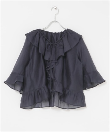 透膚荷葉邊罩衫(藏青色-FREE-NAVY)