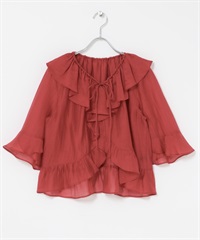 透膚荷葉邊罩衫(紅色-FREE-RED)