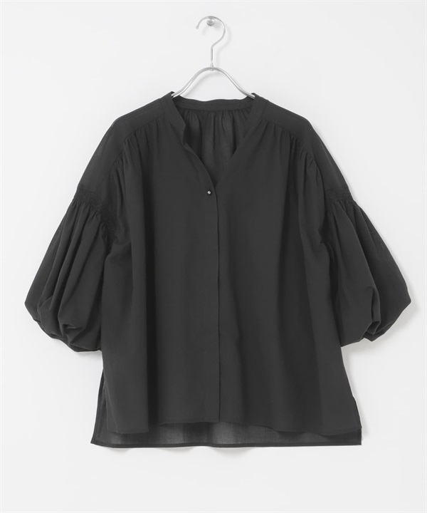 棉質巴里紗氣球袖罩衫(黑色-FREE-BLACK)