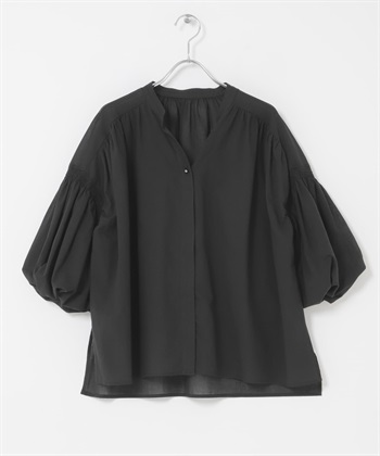 棉質巴里紗氣球袖罩衫(黑色-FREE-BLACK)