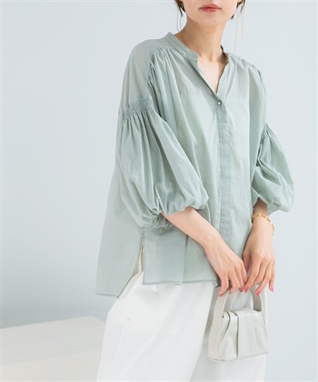 棉質巴里紗氣球袖罩衫