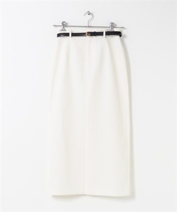 附皮帶斜紋彈性直筒裙(白色-38-WHITE)