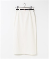 附皮帶斜紋彈性直筒裙(白色-38-WHITE)