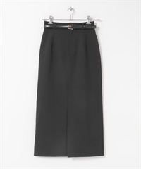 附皮帶斜紋彈性直筒裙(黑色-38-BLACK)