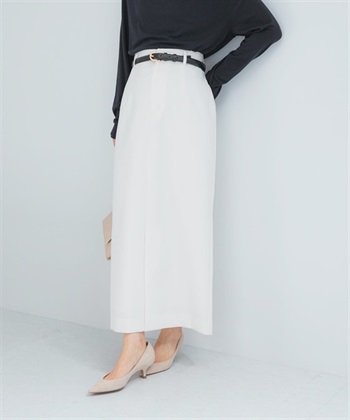 附皮帶斜紋彈性直筒裙
