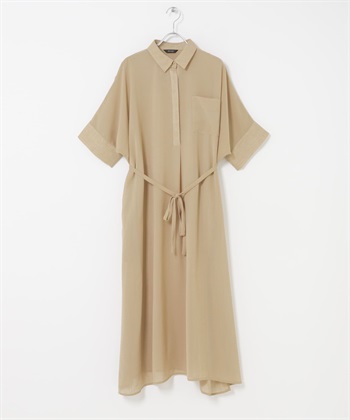 透膚五分袖襯衫洋裝(附襯裙)(膚色-FREE-BEIGE)