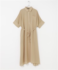 透膚五分袖襯衫洋裝(附襯裙)(膚色-FREE-BEIGE)