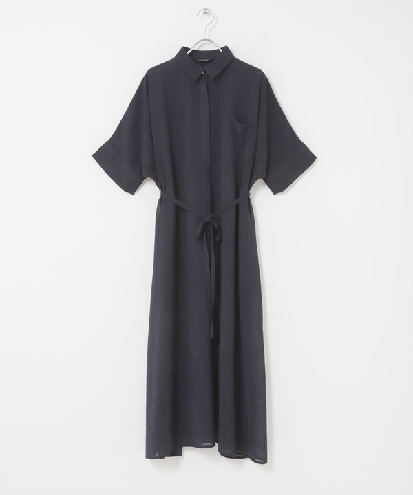 透膚五分袖襯衫洋裝(附襯裙)(藏青色-FREE-NAVY)