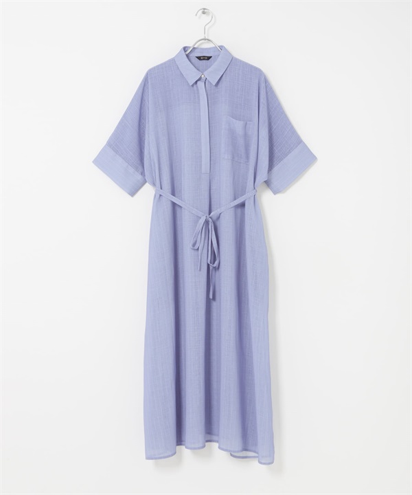 透膚五分袖襯衫洋裝(附襯裙)(藍色/條紋-FREE-STRIPE)