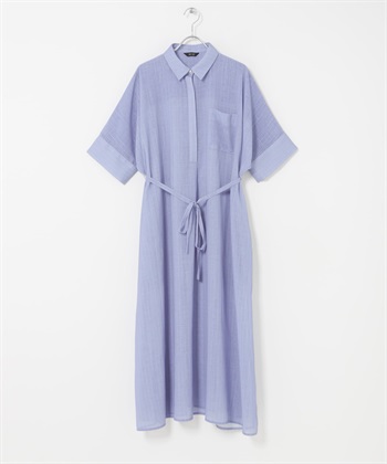 透膚五分袖襯衫洋裝(附襯裙)(藍色/條紋-FREE-STRIPE)
