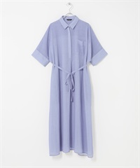 透膚五分袖襯衫洋裝(附襯裙)(藍色/條紋-FREE-STRIPE)