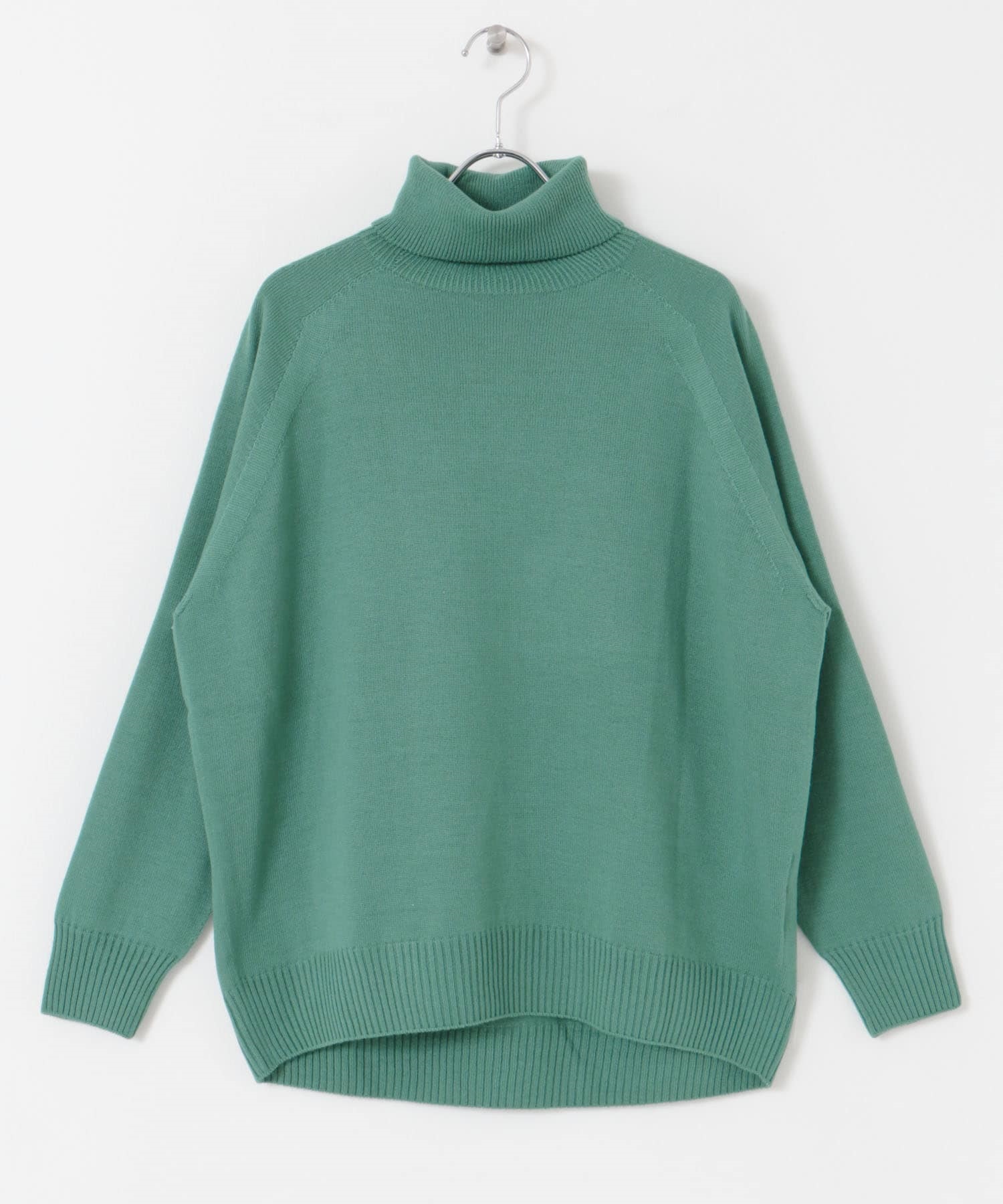 日本製可水洗無接縫高領針織衫(藍綠色-FREE-GREEN)