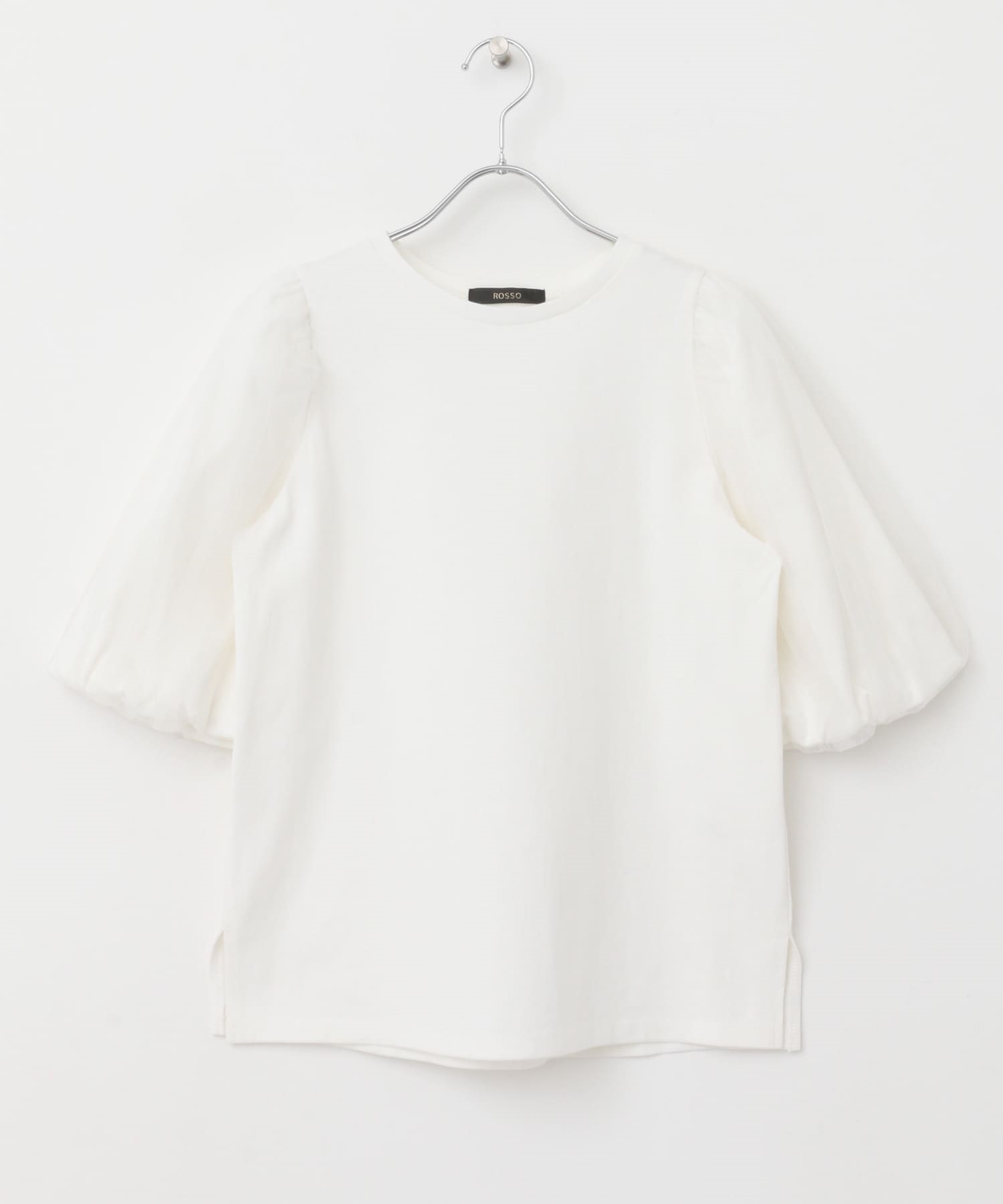 光澤感薄紗袖上衣(白色-FREE-WHITE)