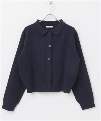 F by ROSSO 領片設計羅紋開襟衫(藏青色-FREE-NAVY)