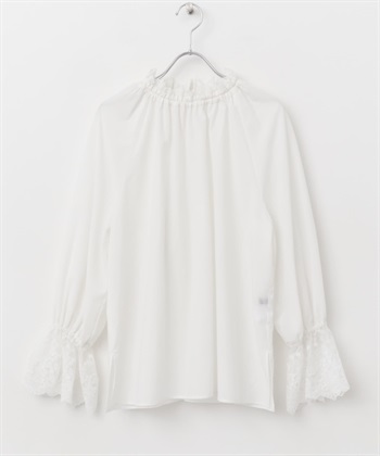 可水洗高領蕾絲罩衫(米白色-FREE-OFF WHITE)