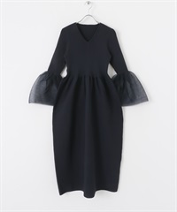 立體感傘狀袖洋裝(藏青色-FREE-NAVY)