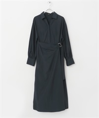 圍裹式設計V字領緣洋裝(藏青色-FREE-NAVY)