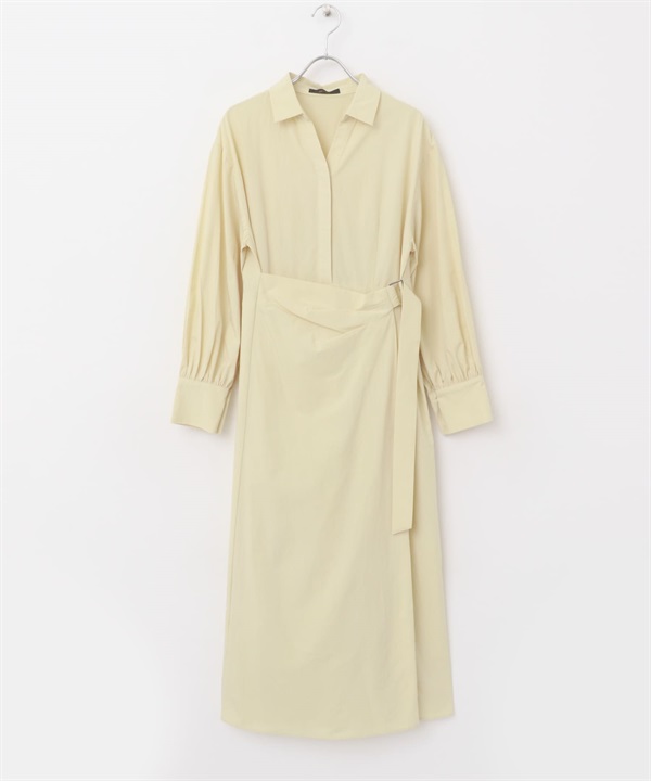 圍裹式設計V字領緣洋裝(檸檬黃-FREE-其他黃色)