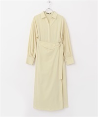 圍裹式設計V字領緣洋裝(檸檬黃-FREE-其他黃色)