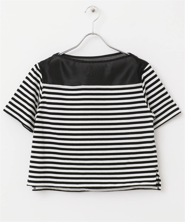 F by ROSSO 透膚拼接橫紋上衣(黑色-FREE-BLACK)