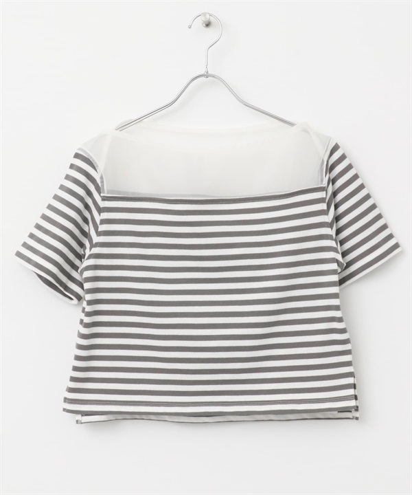 F by ROSSO 透膚拼接橫紋上衣(灰色-FREE-GRAY)