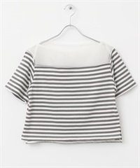 F by ROSSO 透膚拼接橫紋上衣(灰色-FREE-GRAY)