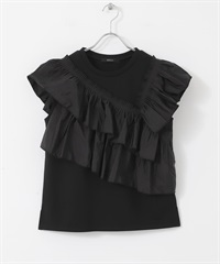 百褶荷葉邊設計套衫(黑色-FREE-BLACK)