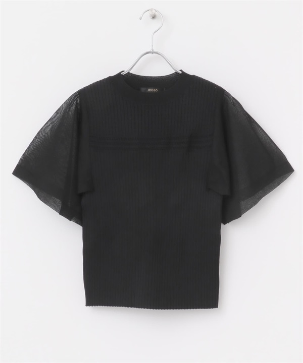 手帕袖羅紋針織衫(黑色-FREE-BLACK)