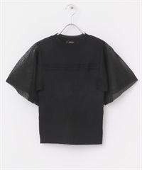 手帕袖羅紋針織衫(黑色-FREE-BLACK)