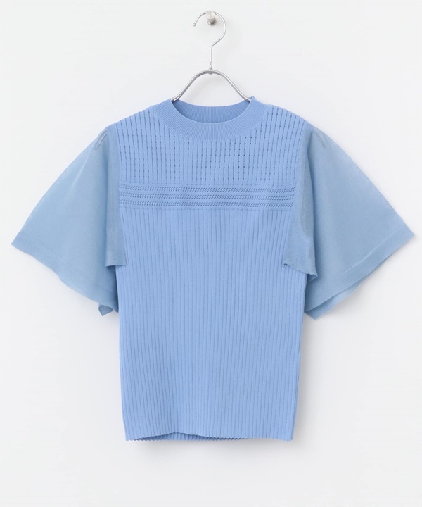 手帕袖羅紋針織衫(薩克斯藍-FREE-其他藍色)